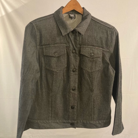 Worth military black denim grunge casual snap button jacket - Picture 9 of 14